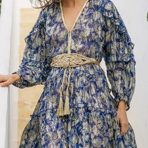 Miss June flirty short metallic bohemian print dress size small